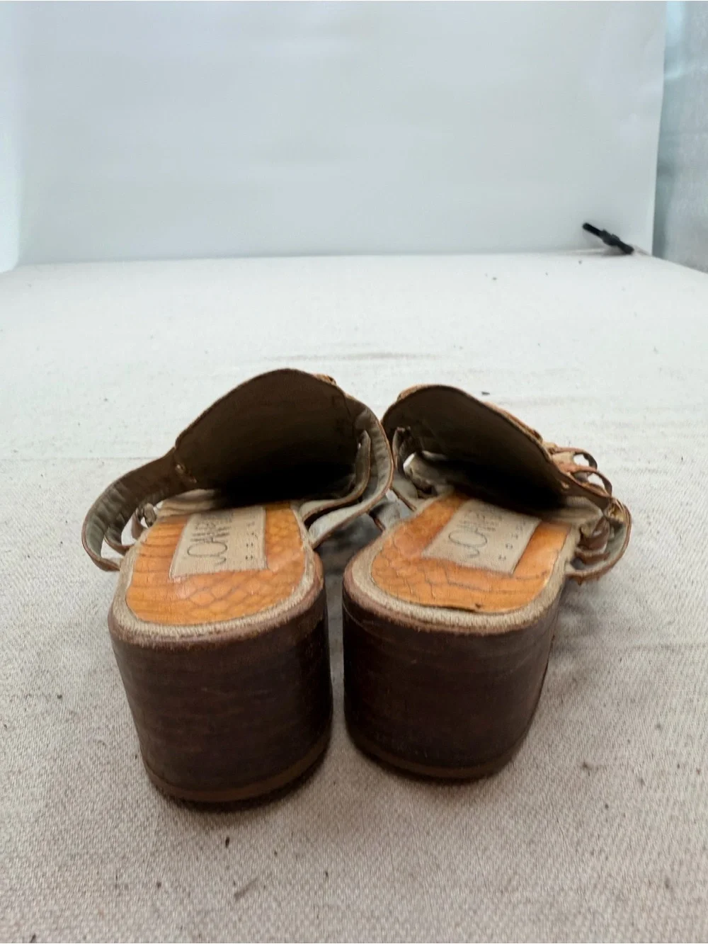 Joan & David Cognac Braided Leather Strappy Slide Sandals